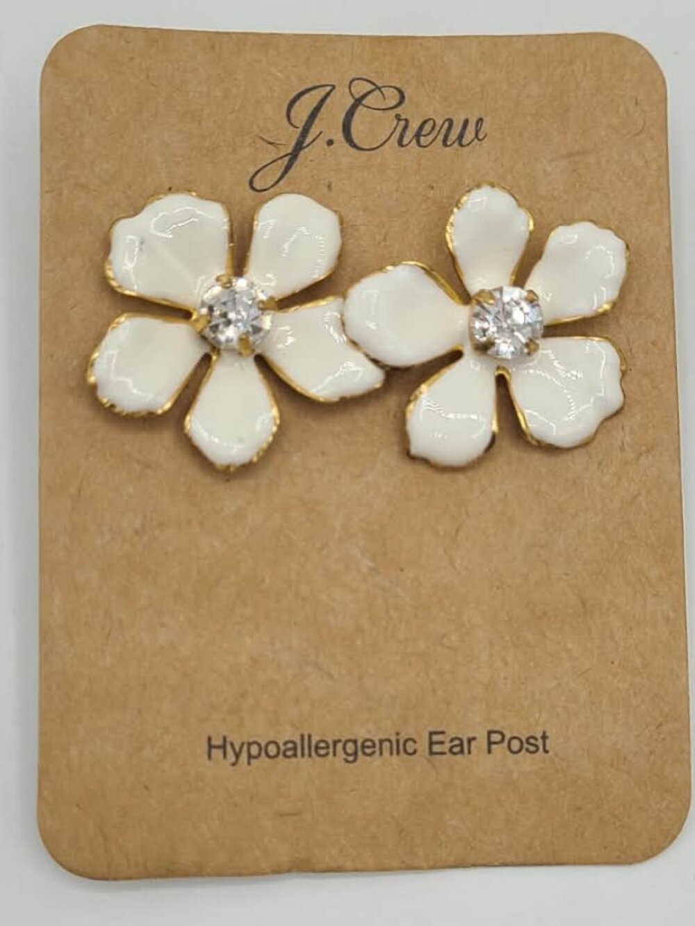 J Crew White Enamel Gold Tone Flower Earrings NWT - Picture 4 of 5
